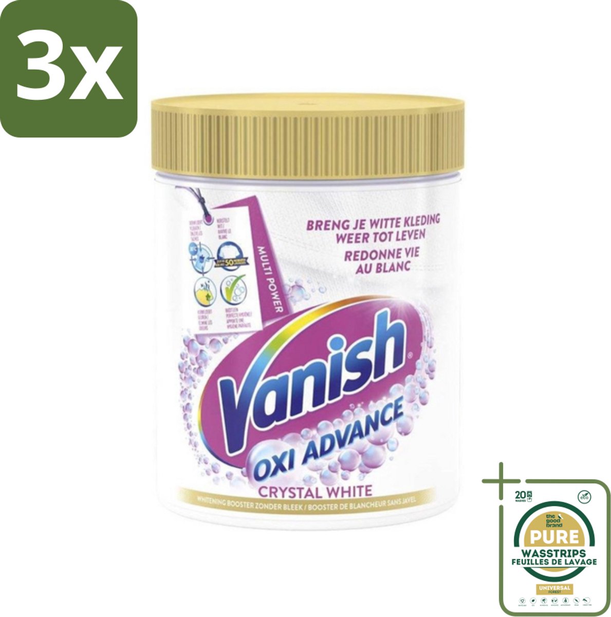 3 x Vanish Oxi Advance - Kristalwit - Vlekkenverwijderaar Poeder - Witte Was - 840 Gram - Grootverpakking - Wit Was - Vlekkenverwijderaar - Witte Was - Vlekkenverwijderen - Wasmiddel