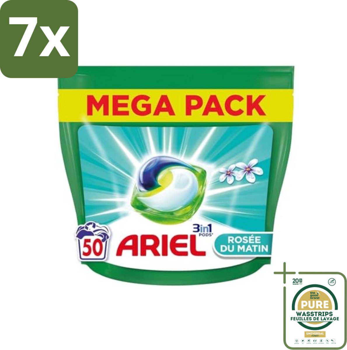 7 x Ariel Original - Ochtenddauw - Wasmiddelcapsules - 3in1 Pods - Witte en Gekleurde Was - 50 Wasbeurten - Grootverpakking - Wasmiddelcapsules - 3in1 Pods - Ochtenddauw Was - Witte Was - Gekleurde Was