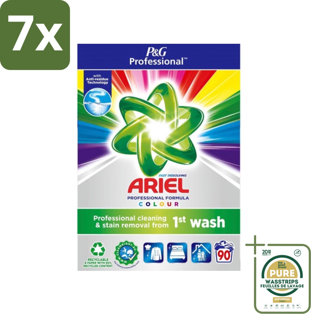 7 x Ariel Professional - Waspoeder - Gekleurde Was - 90 Wasbeurten - Grootverpakking - Waspoeder Kleur - Waspoeder Voor Gekleurde Kleding - Waspoeder Voor Professionals - Waspoeder 90 Wasbeurten - Waspoeder 5 Sterren Reiniging