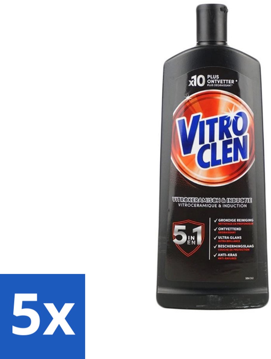 5 x Vitroclen - Kookplaatreiniger - Keramisch & Inductie - 5 in 1 - 500 ml - Keramische Kookplaat Reinigen - Inductiekookplaat Reinigen - Kookplaat Reiniger - Kookplaat Beschermen - Vlekken Verwijderen
