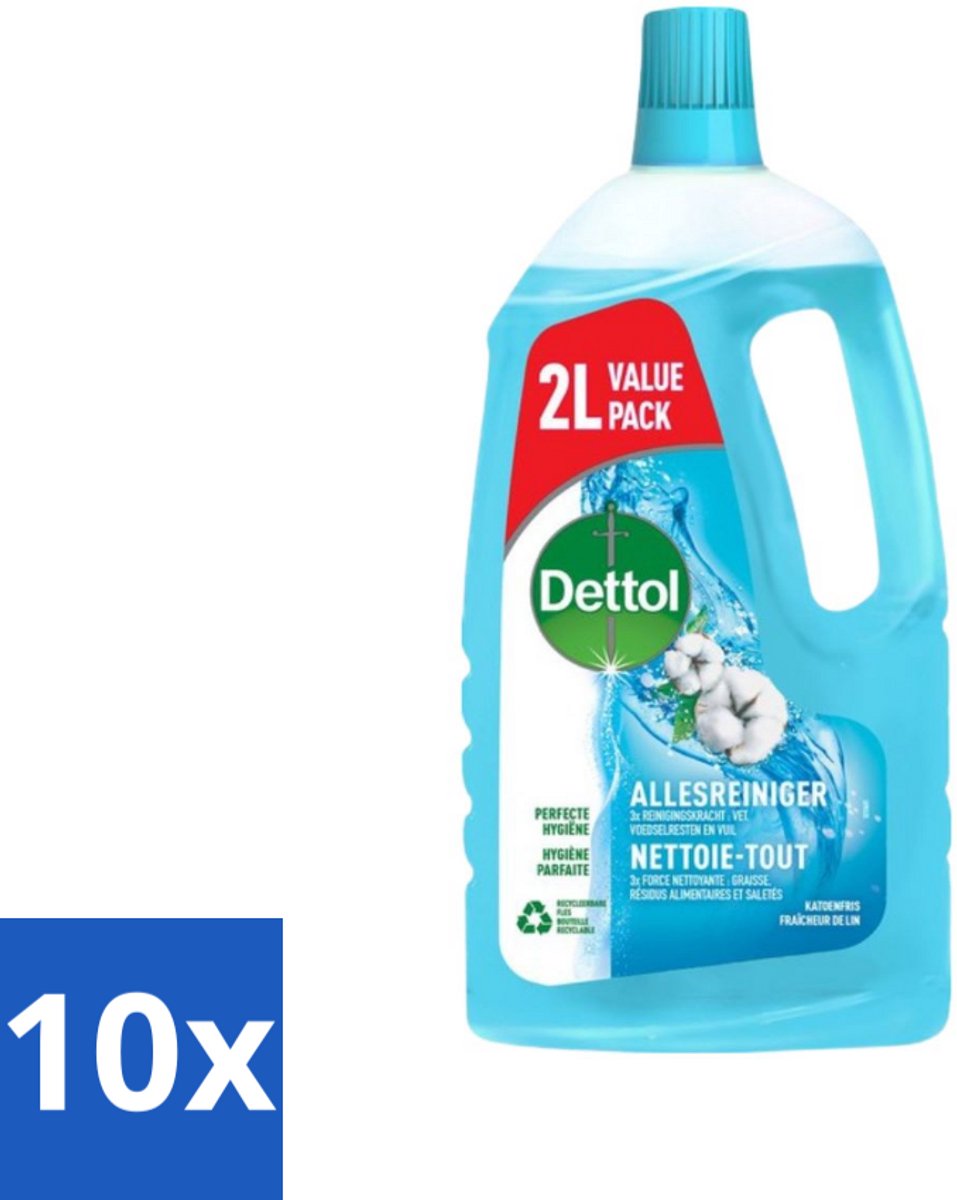 10 x Dettol - Allesreiniger - Katoenfris - Perfecte Hygiëne - 2L - Allesreiniger - Hygiëne - Katoenfris - Vet Verwijderen - Vuil Verwijderen