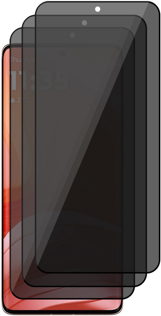 Privacy Screenprotector geschikt voor Motorola Moto Edge 50 Ultra – 3 Stuks – Full Cover Gehard Glas – Anti Inkijk – Privacy Filter