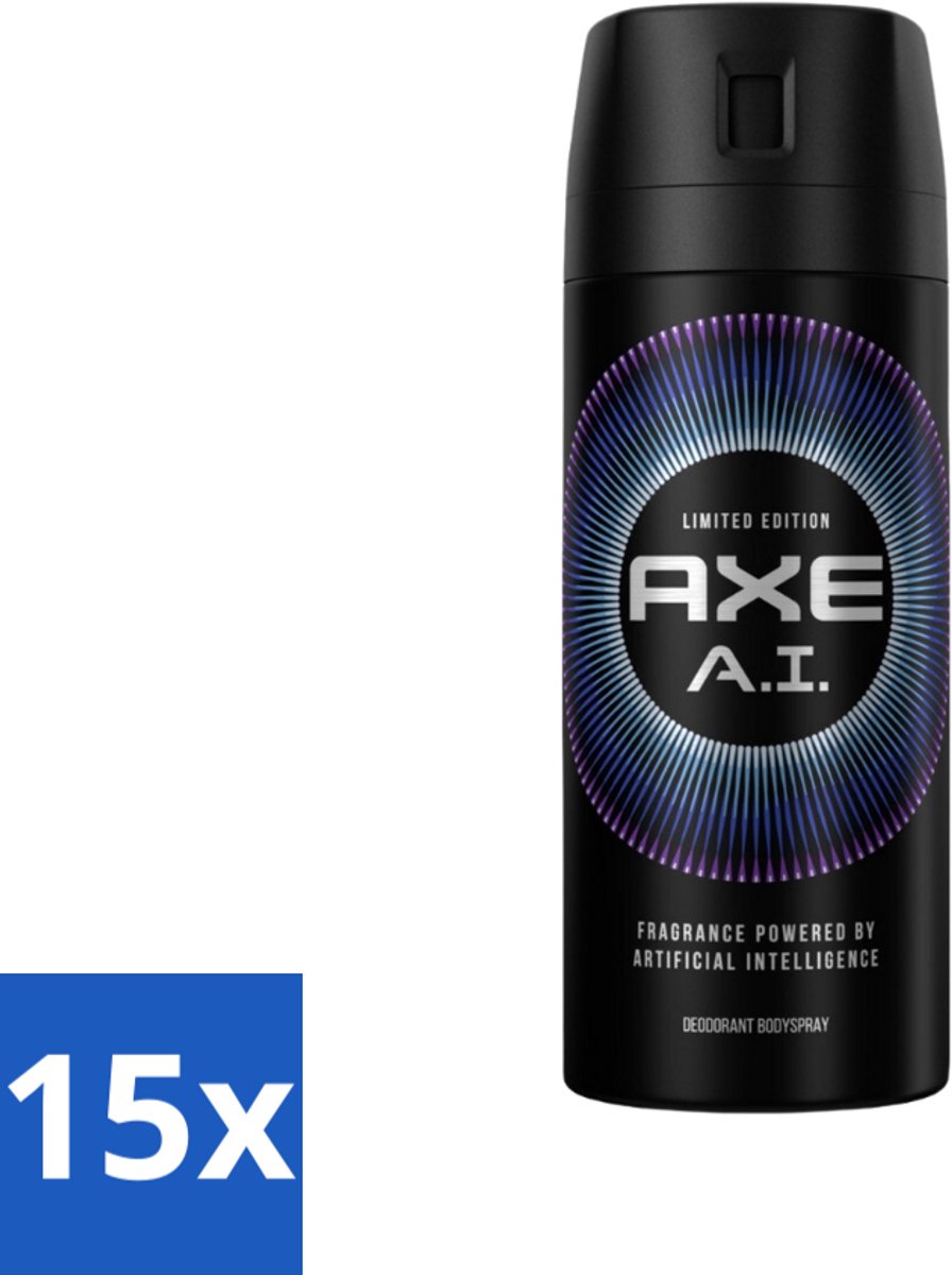 15 x Axe - Limited Edition - Deodorant Bodyspray - A.I. - 150 ml - Axe A.I. Bodyspray - Deodorant Bodyspray - Geur - Geurbestrijding - Bergamot