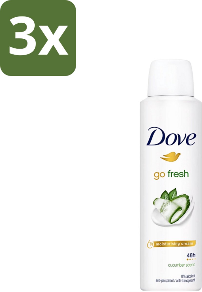 3 x Dove Go Fresh - Deospray - Komkommer - 150 ml - Dove Go Fresh Deospray - Komkommer - Geur - Deodorant - Transpiratie