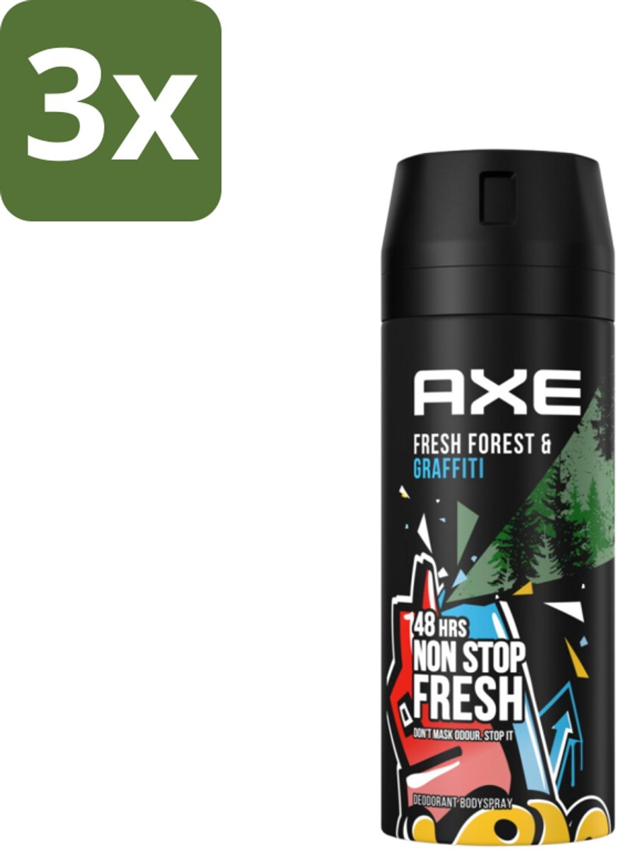3 x Axe - Deodorant Bodyspray - 48hrs Fresh - Fresh Forest & Graffiti - 150 ml - 48 Uur Bescherming - Deodorant Sprayer - Frisheid - Geur - Zweet