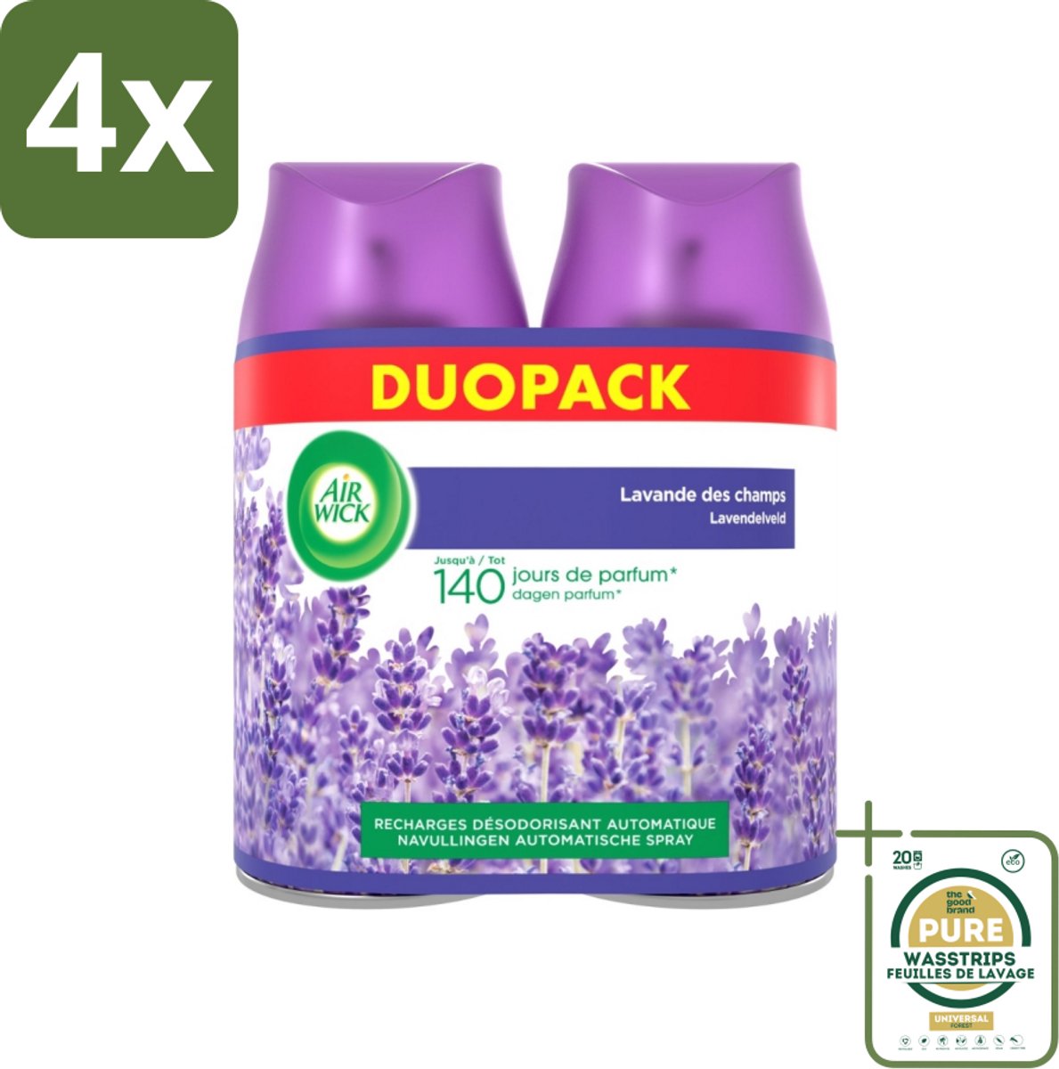 Air Wick Freshmatic - Luchtverfrisser Navulling - Pure Fresh Lavendel - Bundel - 2x250ml - Voordeelverpakking - 4 stuks - Air Wick Freshmatic - Geurverspreider