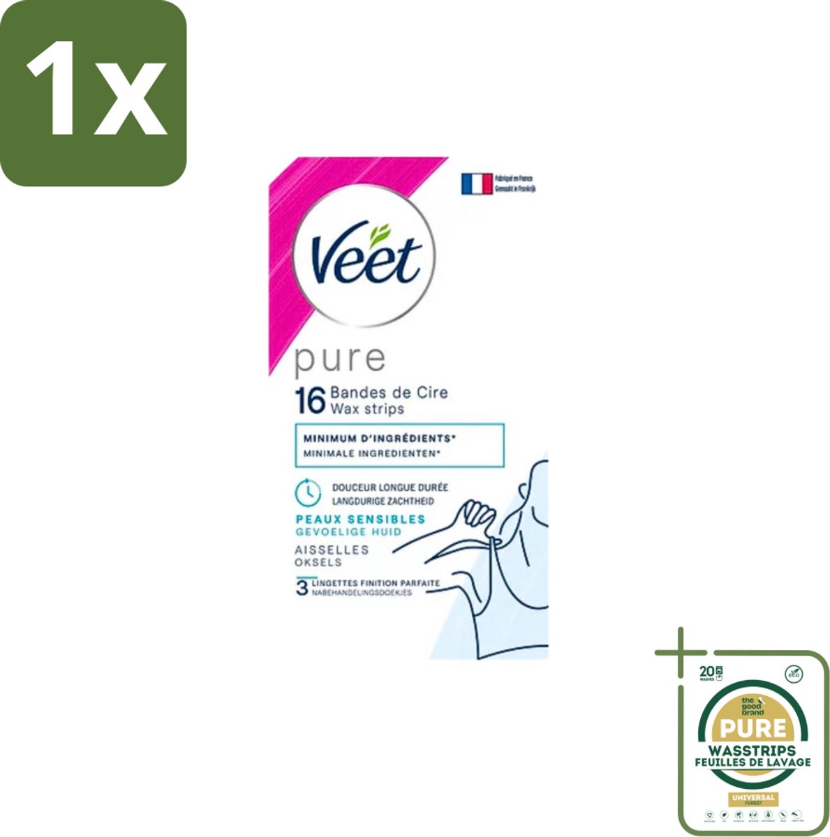 1 x Veet - Ontharingsstrips - Oksels - Hypoallergene Minima - 16 Strips- Veet Ontharing - Oksel Ontharing - Hypoallergene Ontharing - Haartjes Verwijderen - Haartjes Verwijderen Oksels