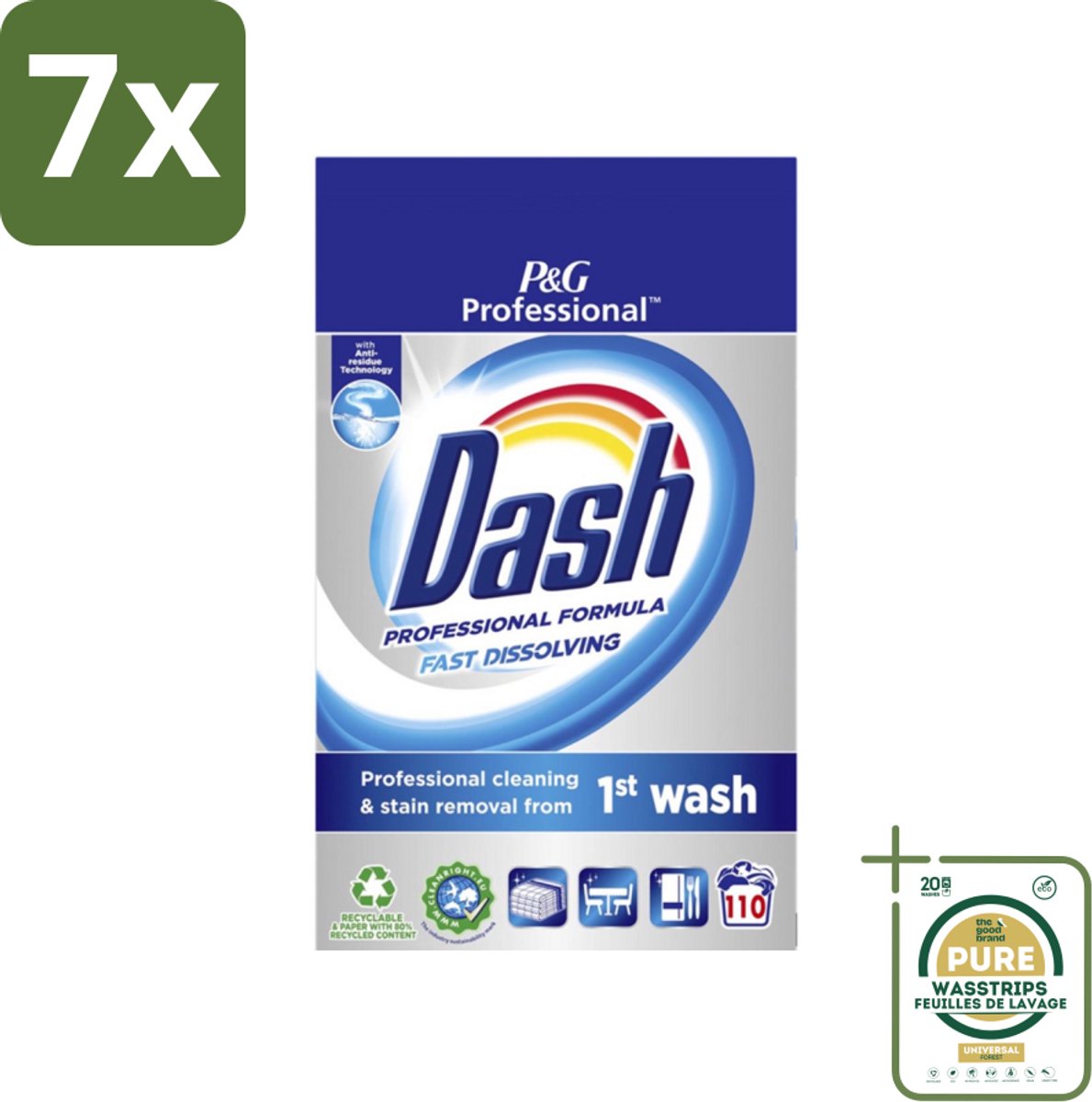 7 x Dash Professional - Snel Oplossend Waspoeder - Witte en Gekleurde Was - 110 Wasbeurten - Grootverpakking - Waspoeder - Snel Oplosbaar - Vlekverwijdering - Stralend Wasgoed - Professionele Was