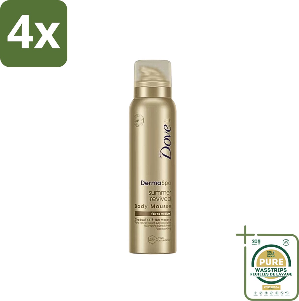 Dove DermaSpa - Zelfbruiner - Tanning Mousse - Medium-Dark - 150 ml - Voordeelverpakking - 4 stuks - Natuurlijke bruining - Gelijkmatige bruining