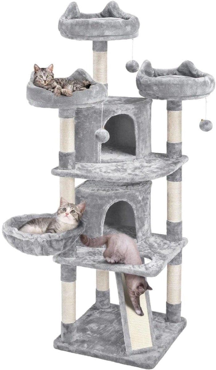 Klarven® Krabpaal Voor Grote Katten Grijs - Stevige Constructie Met 8 Sisal Palen - B 55 x H 174 x D 55 cm