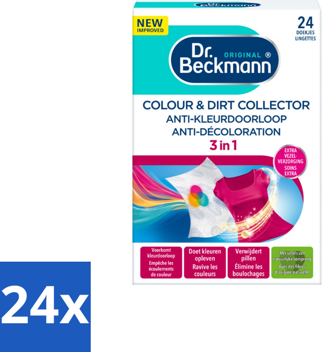 24 x Dr. Beckmann - Anti-Kleur Doorloopdoekjes - Kleurbescherming - Witte en Gekleurde Was - 24 Doekjes - Kleurbescherming - Kleurdoorloop - Wasdoekjes - Wasmiddelen - Wastips