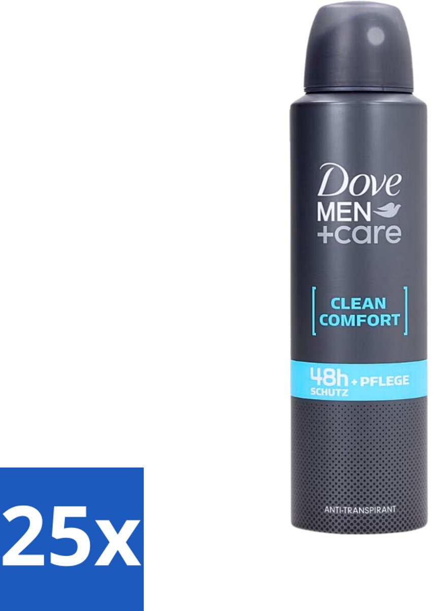 25 x Dove Men+Care - Clean Comfort - Deospray - Anti-Transpirant - 150 ml - Dove Men+Care - Deospray - Frisheid - Transpiratie - Huidbescherming