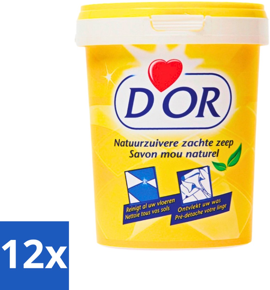 12 x D'Or - Natuurzuivere Zachte Zeep - Vast Zeepmiddel - Voor Vloeren en Was - 1 kg - Natuurlijke Zeep - Vaste Zeep - Vloeren Schoonmaken - Wasgoed Reinigen - Ontvlekken