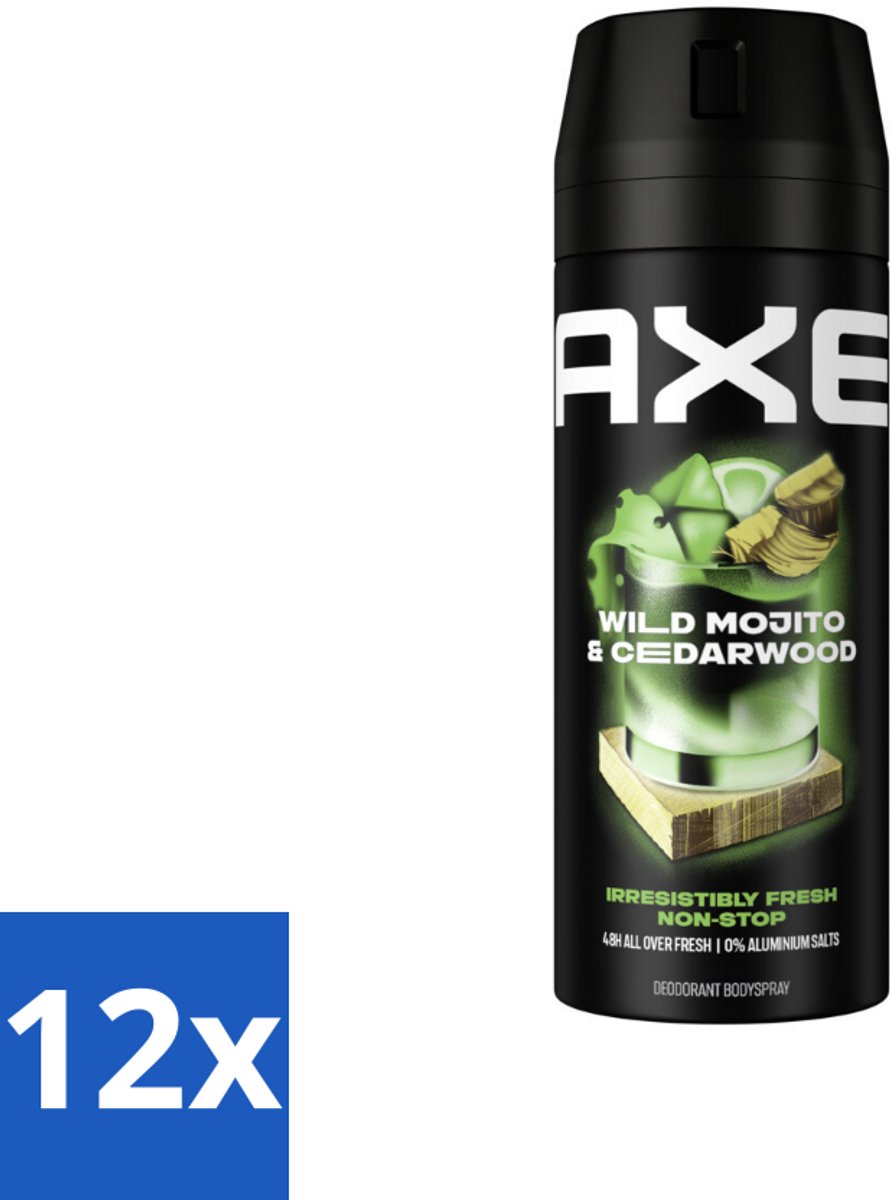12 x Axe - Deodorant Bodyspray - 48hrs Fresh - Green Mojito & Cedarwood - 150 ml - Deodorant - Deodorant Spray - Axe - Green Mojito - Cedarwood