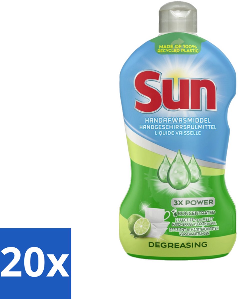 20 x Sun - Handafwasmiddel - Degreasing - Limoen - 450 ml - Handafwasmiddel - Vaatwas - Limoen - Afwasmiddel - Vetverwijderend