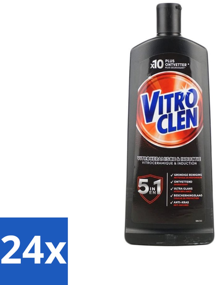 24 x Vitroclen - Kookplaatreiniger - Keramisch & Inductie - 5 in 1 - 500 ml - Kookplaat Reiniger - Keramische Kookplaat Schoonmaken - Inductie Kookplaat Schoonmaken - Kookplaat Glans - Kookplaat Bescherming