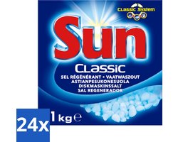 24 x Sun Classic - Vaatwaszout - Klassiek Systeem - 1 kg - Vaatwaszout - Vaatwasser Schoonmaken - Kalkaanslag Voorkomen - Vaatwasser Onderhoud - Vaatwasser Zout