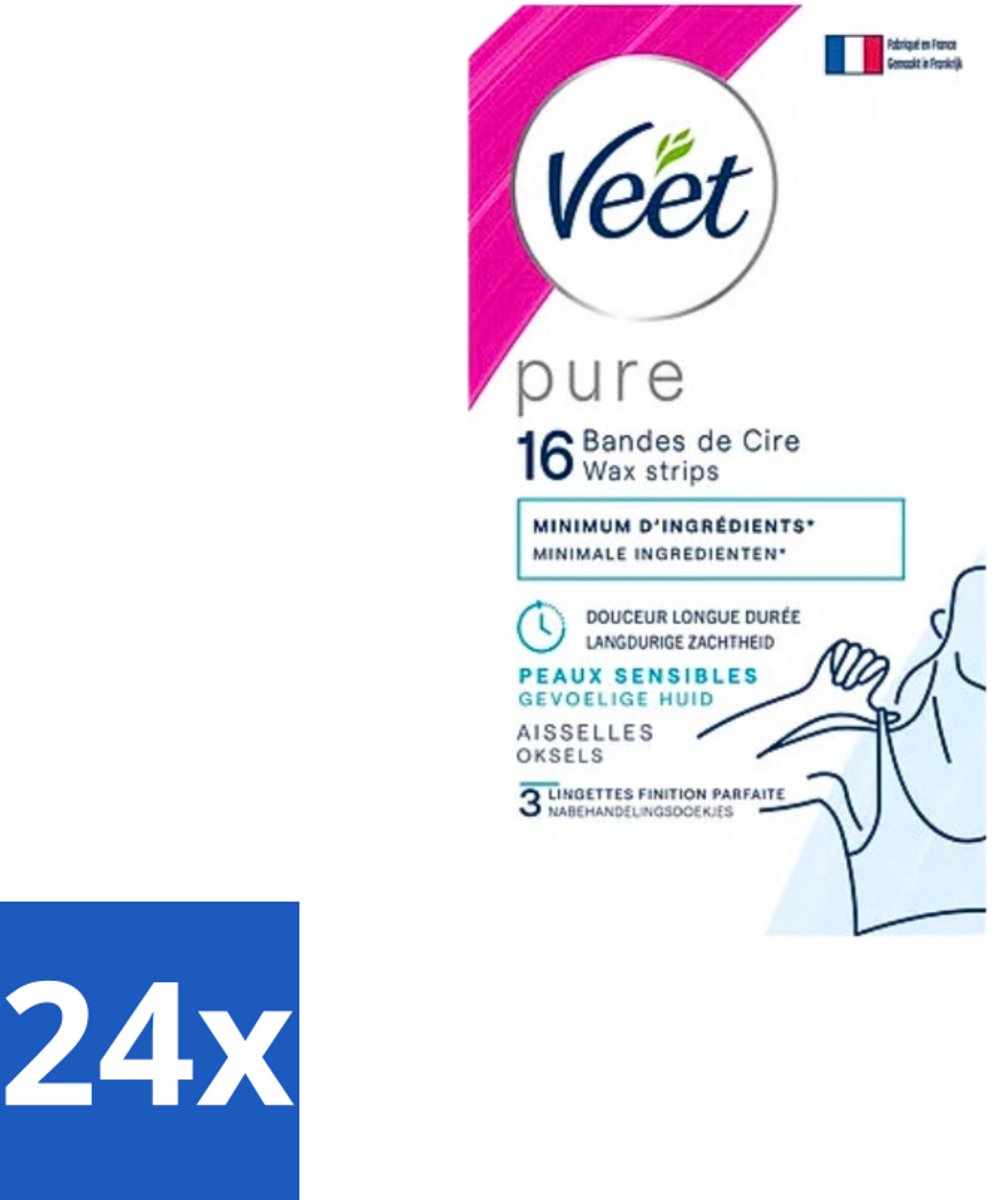 24 x Veet - Ontharingsstrips - Oksels - Hypoallergene Minima - 16 Strips - Ontharingsstrips - Oksels - Gladheid - Zachtheid - Gevoelige Huid