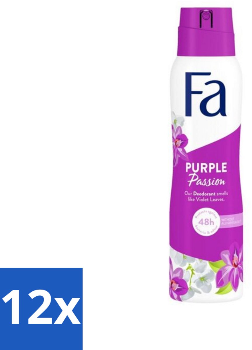 12 x Fa Deodorant Spray Violet Leaves Passion 150 ml - Deodorant - Anti-transpirant - Langdurige Bescherming - Violette Geur - Fa Purple Passion