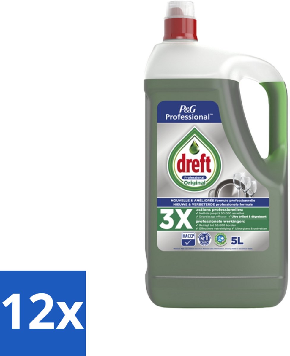 12 x Dreft Professional - Vloeibaar Afwasmiddel - Regular - 5 L - Afwasmiddel - Vloeibaar Afwasmiddel - Professioneel Afwasmiddel - Reinigingsmiddel - Horeca Reiniging