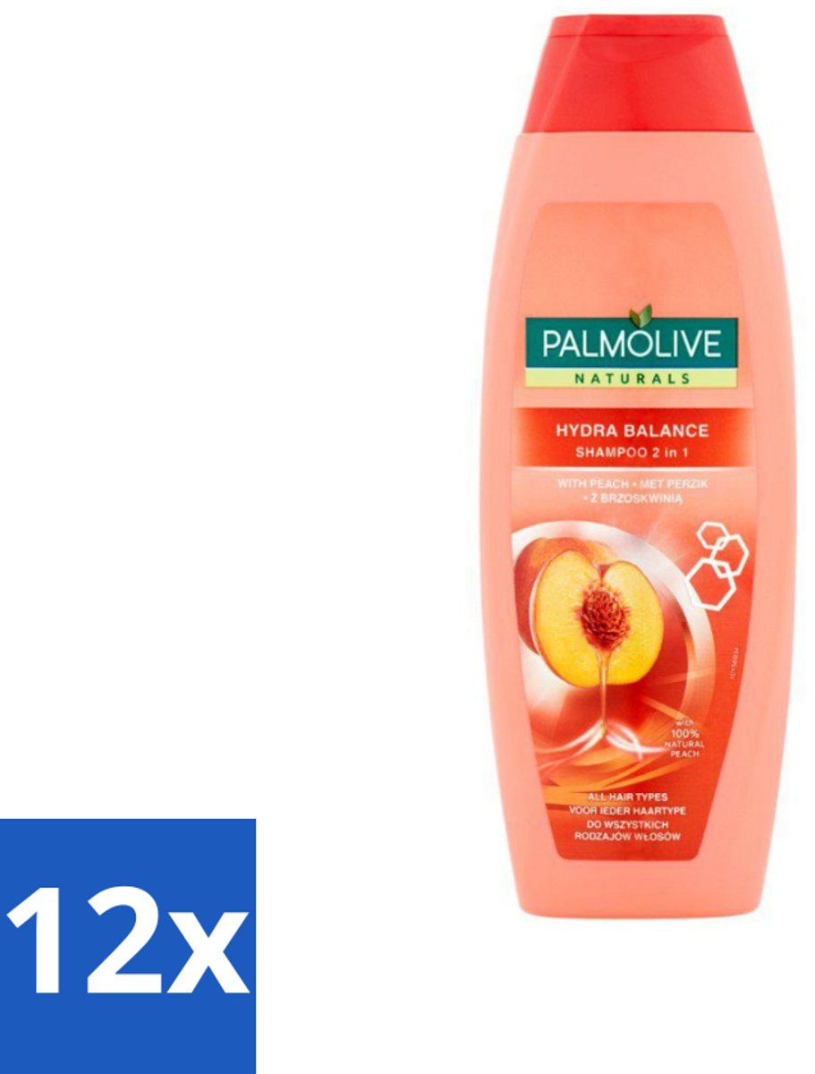 12 x Palmolive - Naturals - 2in1 Shampoo - Perzik - Hydra Balance - 350 ml - 2-in-1 Shampoo - Perzik Shampoo - Hydraterende Shampoo - Shampoo Voor Droog Haar - Shampoo Voor Dagelijks Gebruik