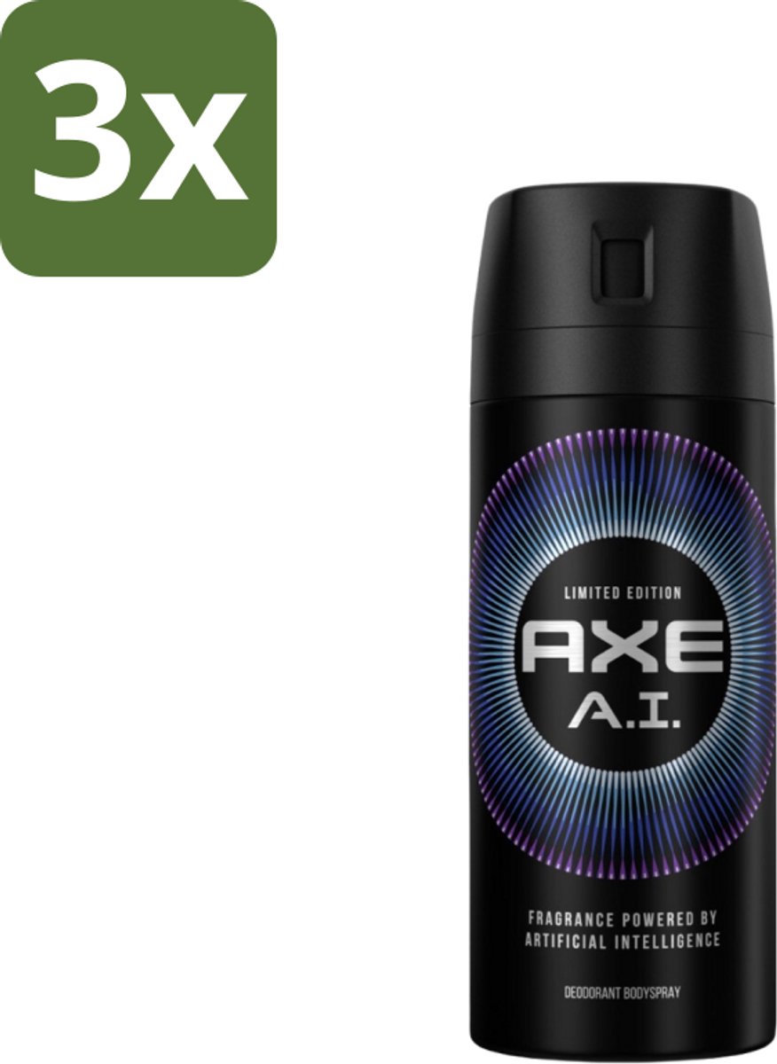 3 x Axe - Limited Edition - Deodorant Bodyspray - A.I. - 150 ml - Axe A.I. Bodyspray - Deodorant Bodyspray - Geur - Geurbestrijding - Bergamot