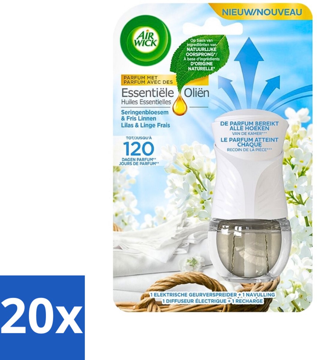 20 x Air Wick Essential Oils - Elektrische Geurverspreider Starterkit - Sering & Fris Linnen - 19ml - Geurverspreider - Sering En Linnen - Elektrische Geurverspreider - Frisse Geur - Luchtverfrisser