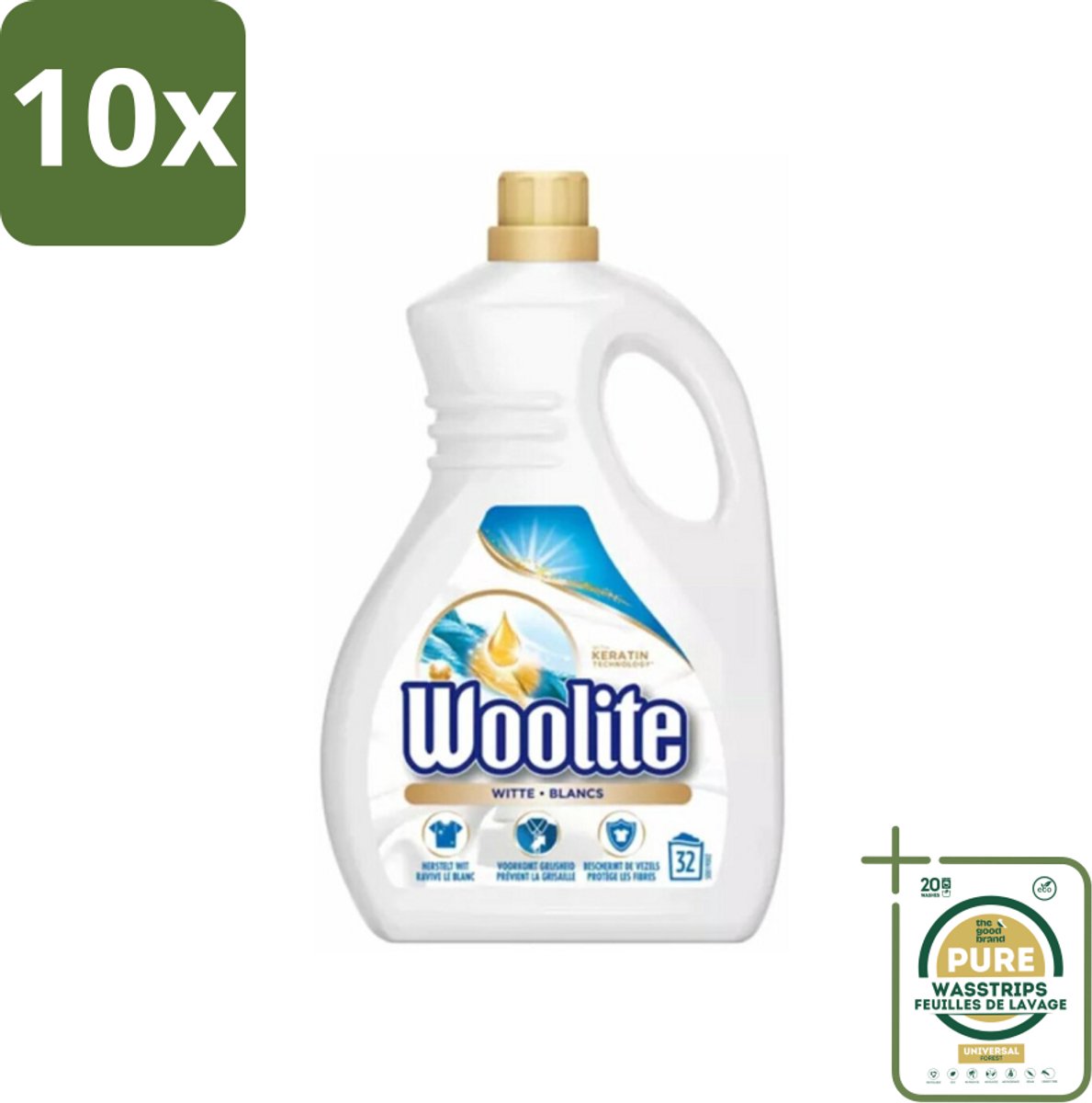 10 x Woolite - Wasmiddel - Vloeibaar Wasmiddel - Wit - 25wb/1,5L - Grootverpakking - Kleurbehoud - Keratine - Vezelbescherming - Wasmiddel Voor Gekleurd Textiel - Wasmiddel Voor Donker Was