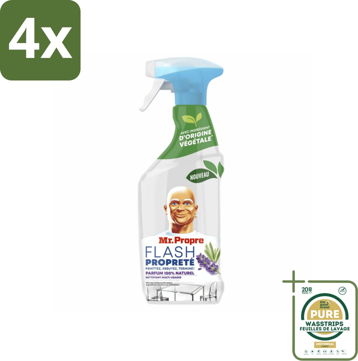 Mr. Proper - Allesreiniger Spray - Lavendel & Rozemarijn - 100% Natuurlijke Parfum - 800 ml - Voordeelverpakking - 4 stuks - Lavendel - Rozemarijn