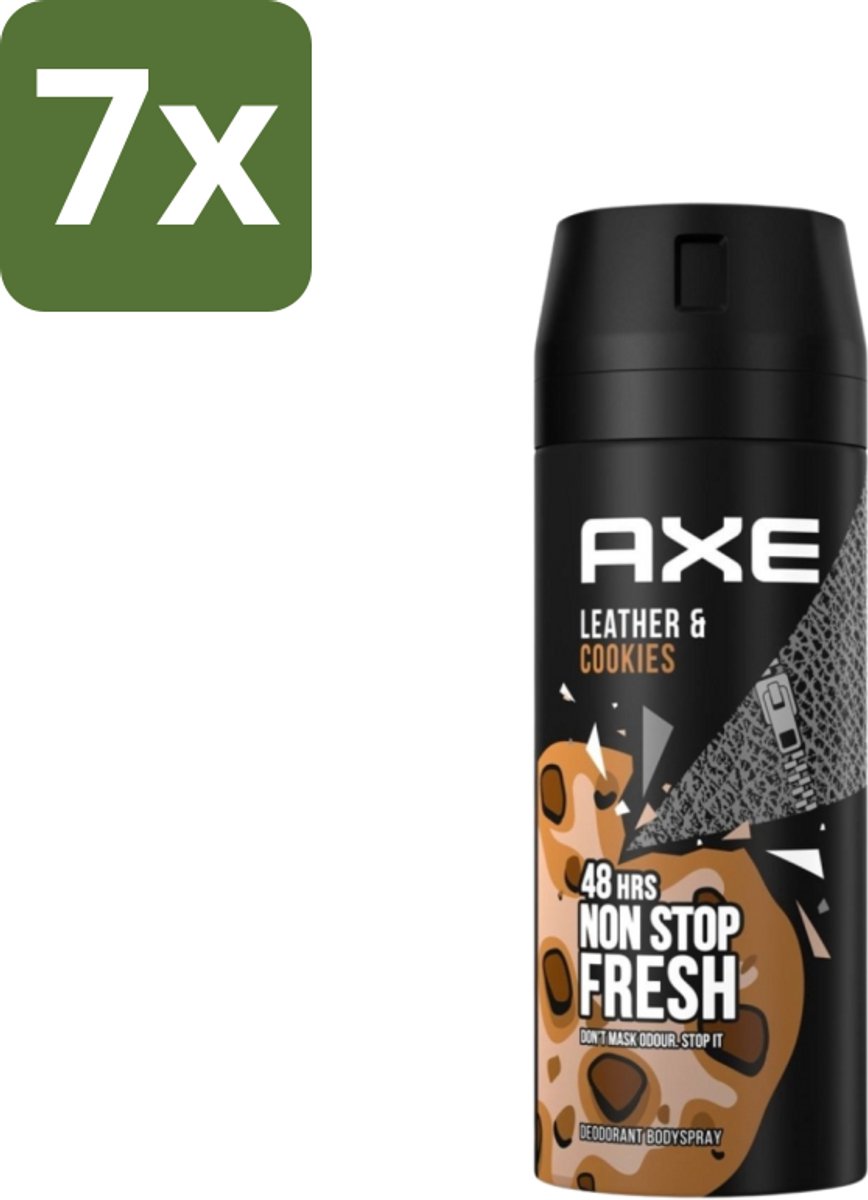 7 x Axe - Deodorant Bodyspray - 48hrs Fresh - Leather & Cookies - 150 ml - Deodorant - Bodyspray - 48 Uur Bescherming - Leer En Koekjes Geur - Zinktechnologie