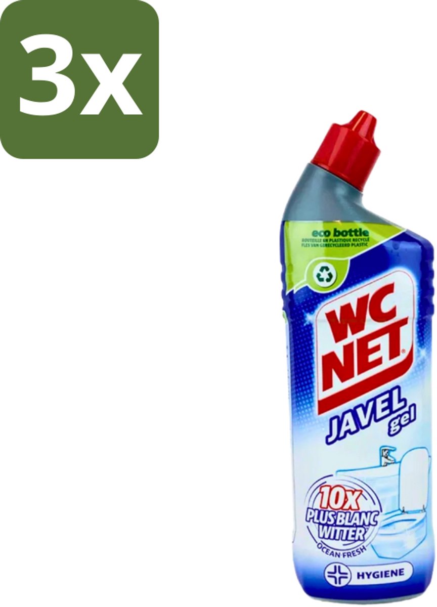 3 x WC Net - Toiletreiniger - Gel - Ocean Fresh - Gerecycled Materiaal - 750 ml - WC Net Gel - Toilet Reiniger - Toilet Reinigen - Toilet Reiniger Gel - Instant White Toilet
