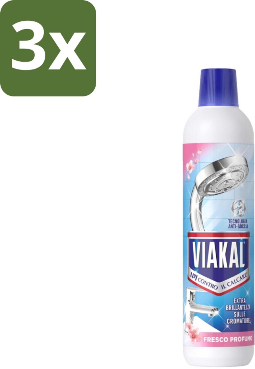 3 x Viakal - Kalkaanslagreiniger - 630 ml - Kalkaanslag Reinigen - Kalkaanslag Verwijderen - Kalkkorst Verwijderen - Badkamer Reinigen - Keuken Reinigen