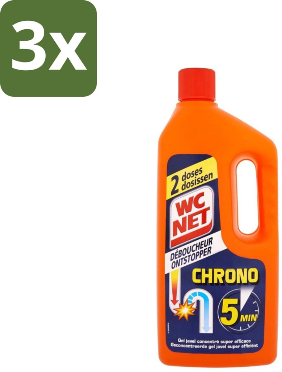 3 x WC Net - Ontstopper - Gel - Werkt Binnen 5 Minuten - 2 Dosissen - 1 Liter - WC Net Ontstopper - Verstopping Oplossen - Ontstopper Gel - Leidingen Ontstoppen - Gootsteen Ontstopper