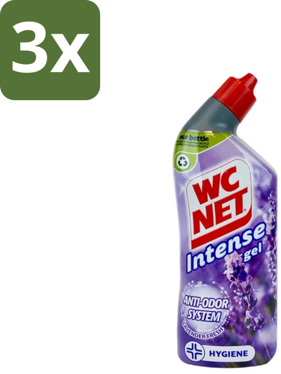 3 x WC Net - Toiletreiniger - Gel - Lavendel - Gerecycled Materiaal - 750 ml - WC Net - Toilet Reiniger - Lavendel Geur - Anti-geur - Gerecycled Fles