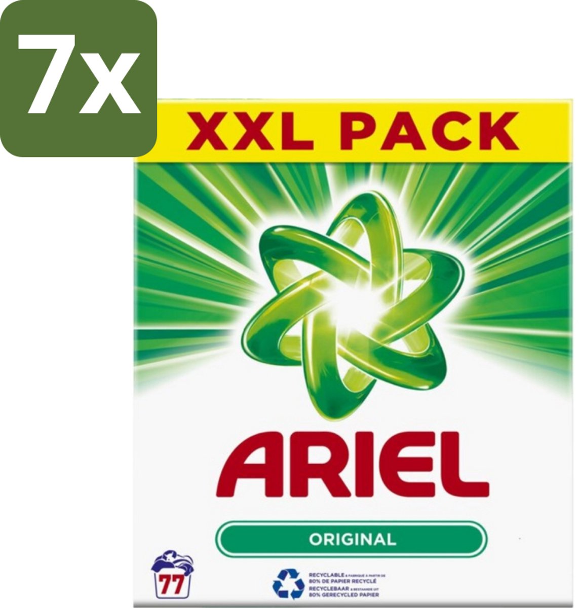 7 x Ariel Original XXL - Waspoeder - Witte en Lichtgekleurde Was - 77 Wasbeurten - Waspoeder - Wasmiddel - Vlekverwijdering - Witte Kleding - Lichtgekleurde Kleding