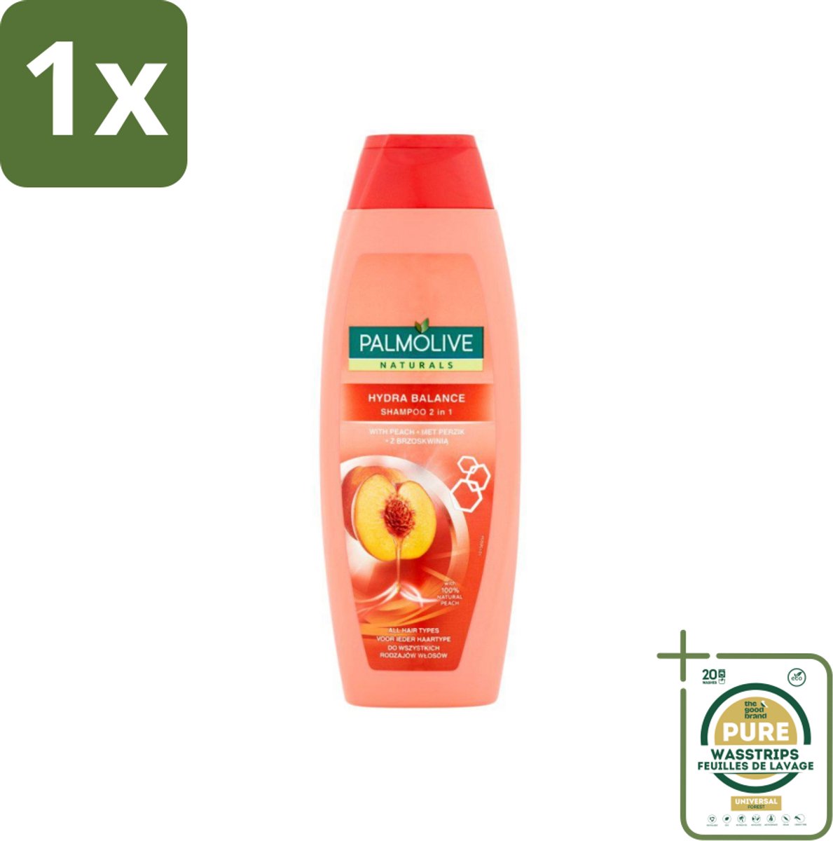 1 x Palmolive - Naturals - 2in1 Shampoo - Perzik - Hydra Balance - 350 ml- 2 In 1 Shampoo - Haar Reinigen - Haar Hydrateren - Perzik Extract - Haar Verzorgen