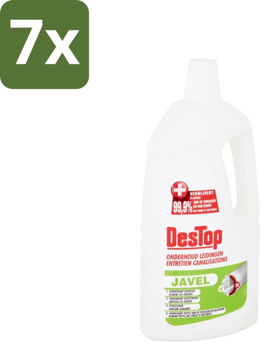7 x DesTop - Onderhoud Leidingen - Javel - 4-in-1 Werking - Citroengeur - 1,5L - Leidingen Reinigen - Leidingen Onderhouden - Leidingen Schoonmaken - Leidingen Reinigen Citroengeur - Leidingen Hygiëne