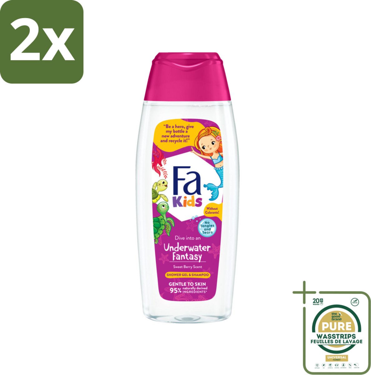 Fa – Douchegel & Shampoo – Kids Underwater Fantasy – 250 ml - Voordeelverpakking - 2 stuks - 2 in 1 douchegel en shampoo - Milde reiniging voor kinderen