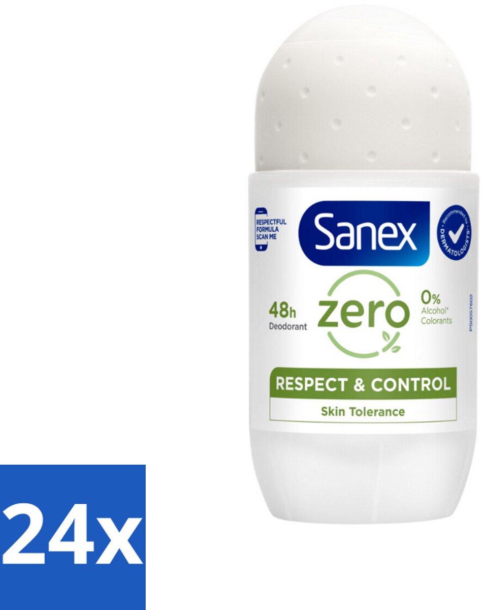 24 x Sanex Deodorant Roller Zero% Normal Skin 50 ml - 24 Uur Deodorant - Aluminiumvrije Deodorant - Alcoholvrije Deodorant - Deodorant Voor Gevoelige Huid - Sanex Deodorant