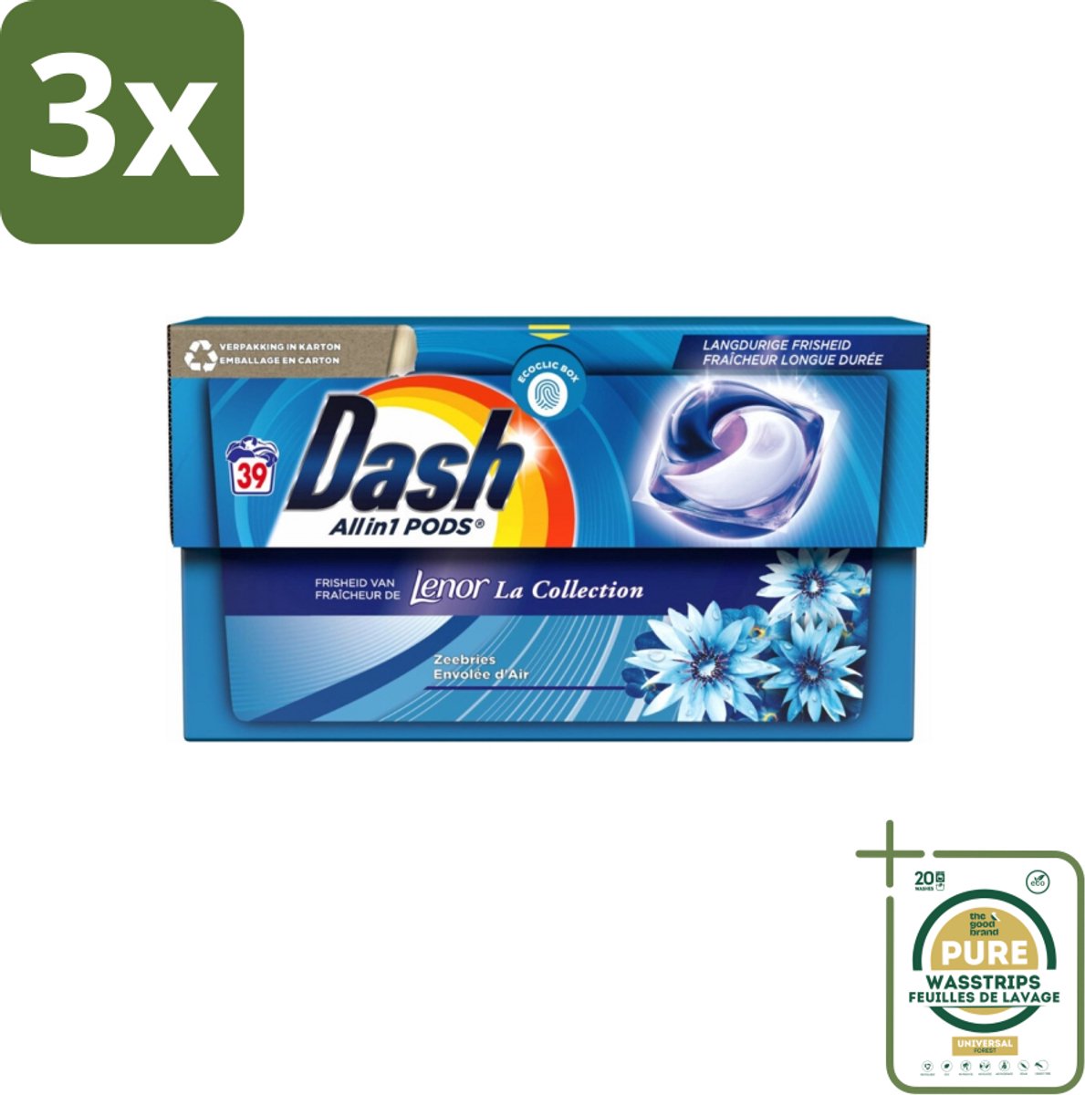 3 x Dash - Lenor Collectie - Wasmiddel Capsules - All-in-1 Pods - Witte en Gekleurde Was - 39 Wasbeurten - Grootverpakking - Wasmiddel Capsules - Frisheid - Zeebries Geur - Wasmachine - Wasbeurten