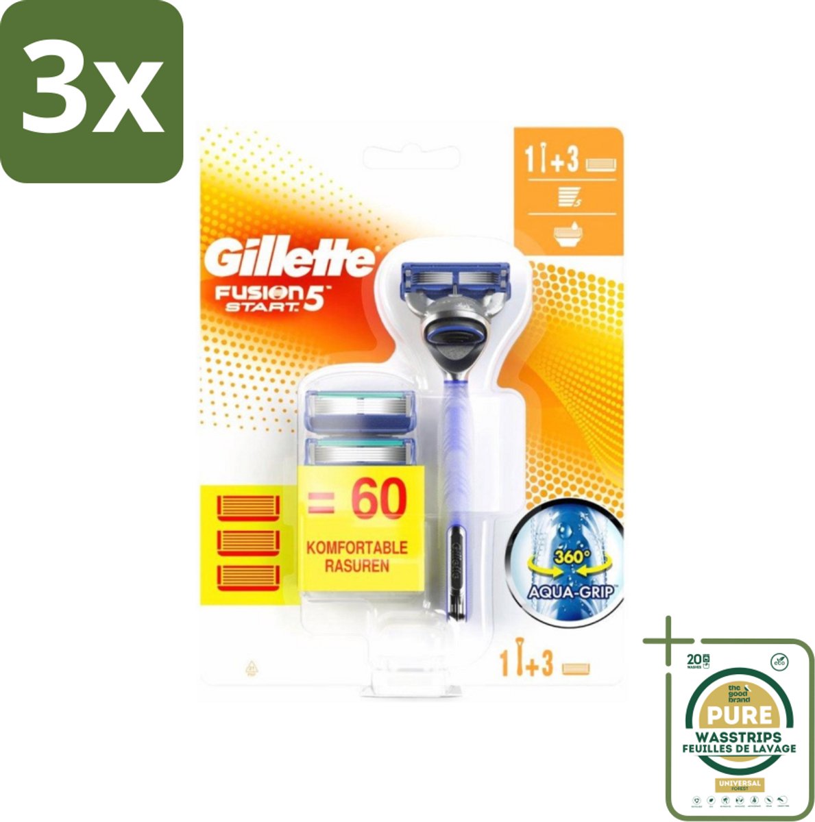 3 x Gillette Fusion 5 - Scheermesje - Ergonomisch ontwerp - 2 Extra Navulmesjes - Grootverpakking - Scheermesjes - Scheren - Scheren Voor Mannen - Comfortabel Scheren - Precisie Scheren