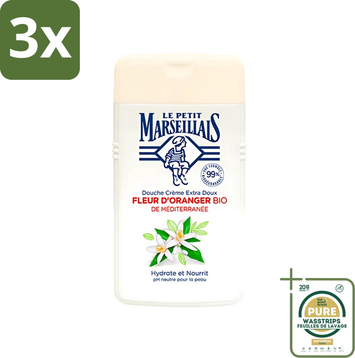 3 x Le Petit Marseillais - Douchecrème - Oranjebloesem - Hydraterend - 250ml - Grootverpakking - Douchecrème - Hydraterende Douchecrème - Oranjebloesem - Huidverzorging - Milieuvriendelijke Douchecrème