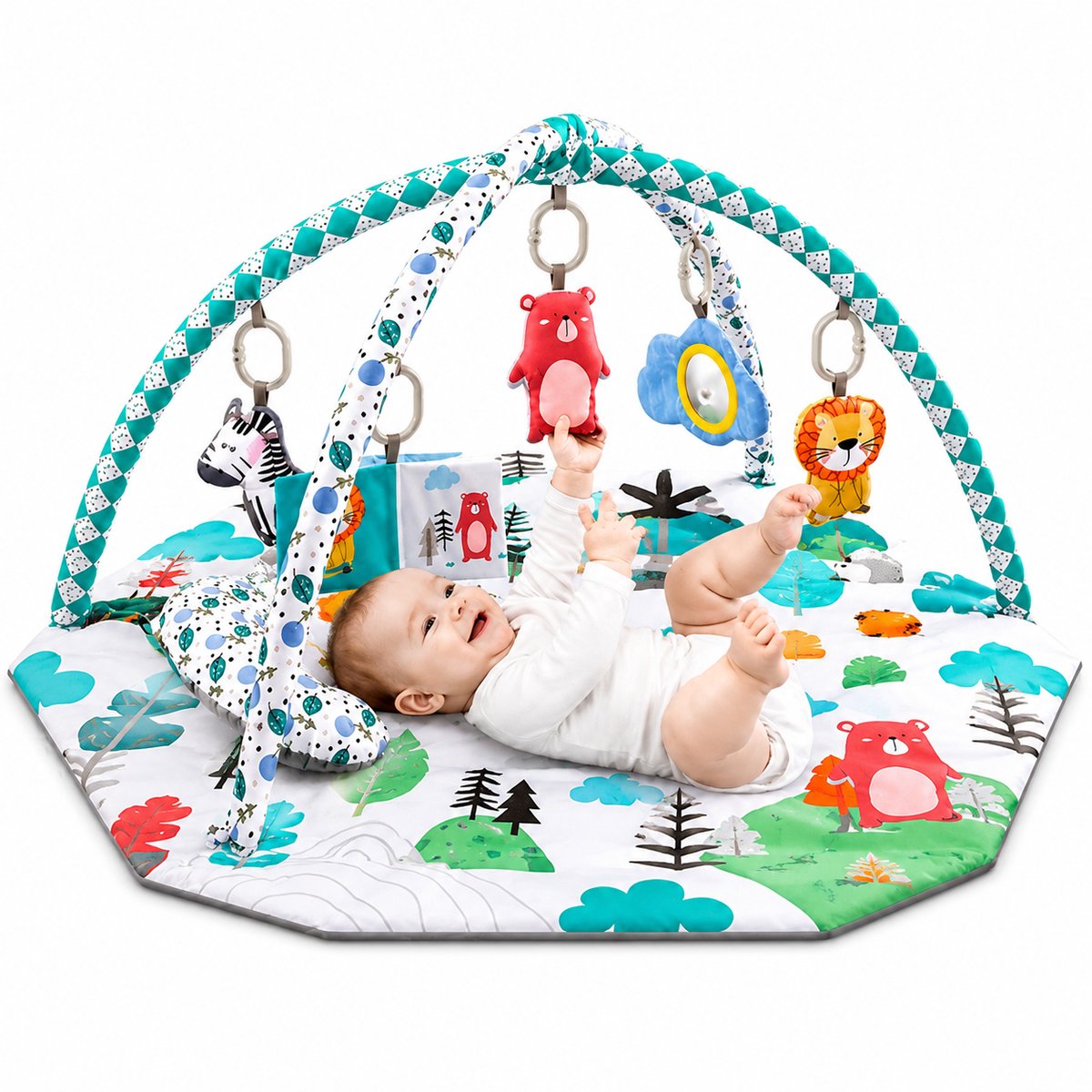 BOTC Babygym met Speelboog – Babyspeelmat 110x100 cm – Zacht Speelkleed met Hangend Speelgoed – Baby Gym 0-18 Maanden – Jungle