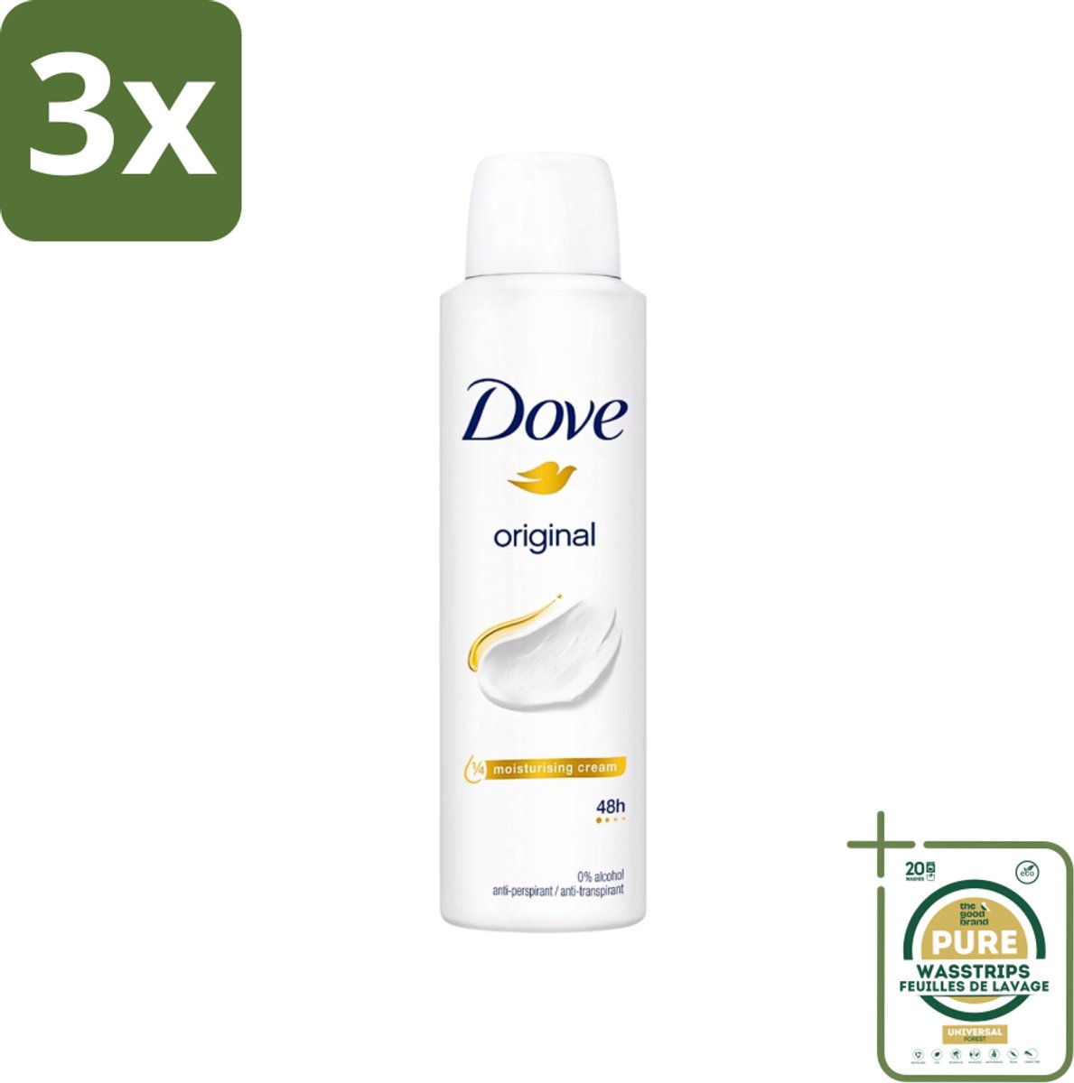 3 x Dove Original - Deospray - Anti-Transpirant - 150 ml - Grootverpakking - Douche - Deodorant - Oksels - Transpiratie - Geur