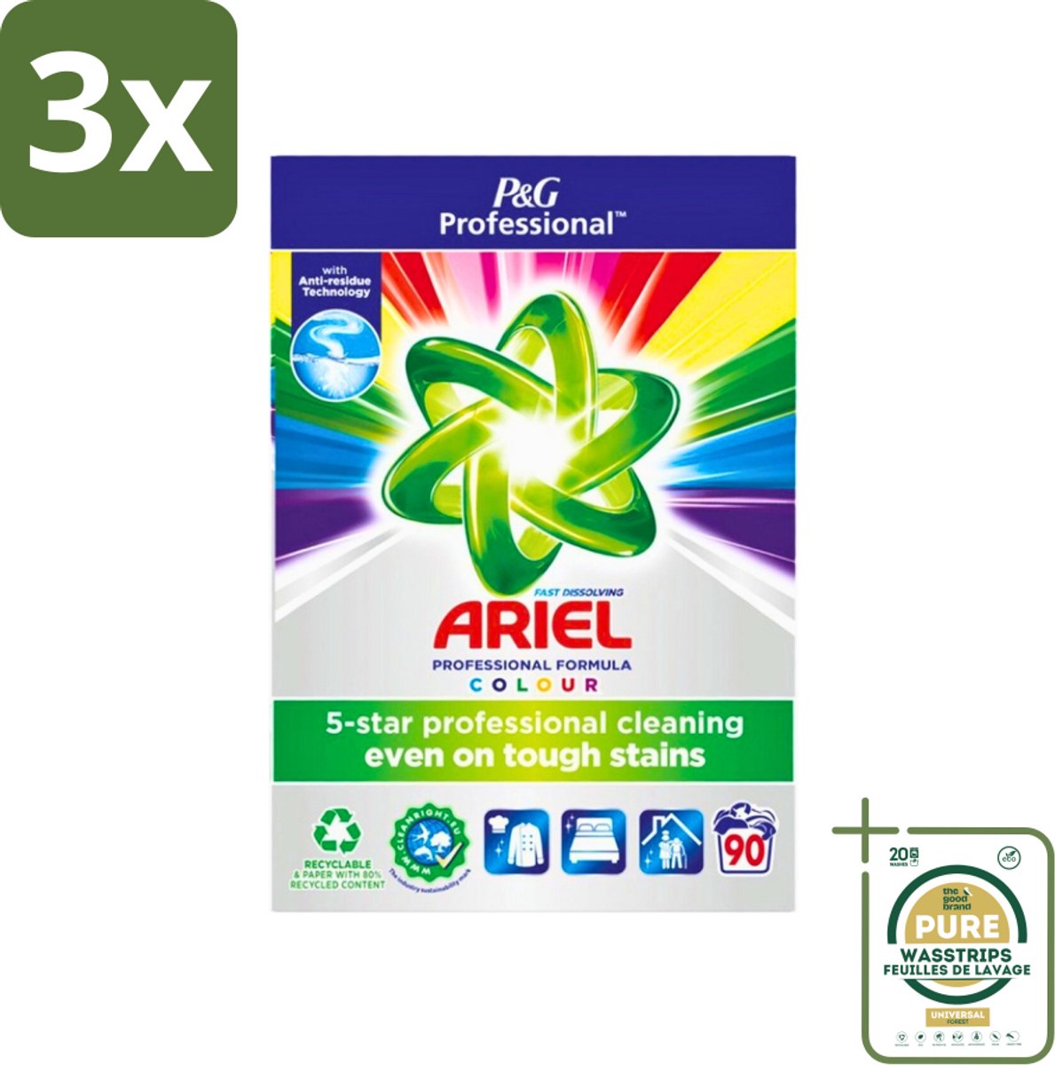 3 x Ariel Professional - Waspoeder - Gekleurde Was - 90 Wasbeurten - Grootverpakking - Kleurverzorging - Waspoeder - Vlekverwijdering - Wasmachine - Wasbeurt
