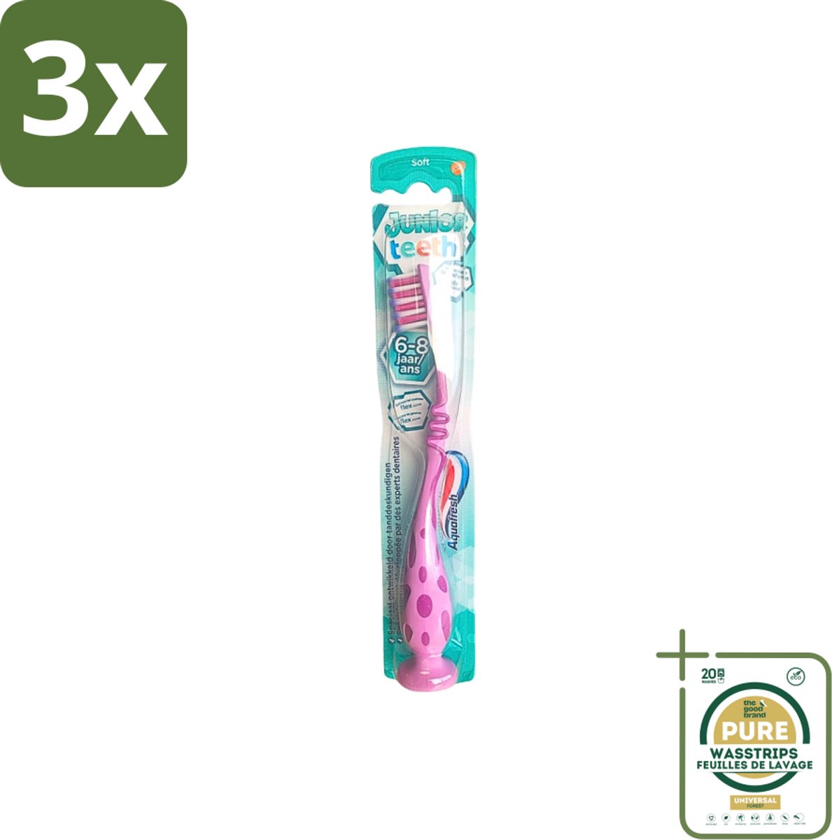 3 x Aquafresh - Junior Teeth Tandenborstel - 6-8 Jaar - Cool Ontwerp - 1 Stuk - Grootverpakking - Tandenborstel Voor Kinderen - Tandenpoetsen Voor Kinderen - Kindertandenborstel - Tandenborstel 6-8 Jaar - Tandenpoetsen Voor Jongeren