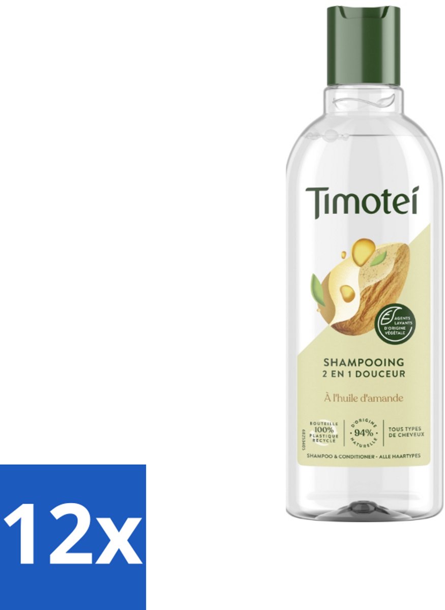 12 x Timotei - Shampoo - Amandelolie - 2in1 - Alle haartypes - 300ml - 2in1 Shampoo - Shampoo Conditioner - Amandelolie Shampoo - Haarverzorging - Zachte Shampoo