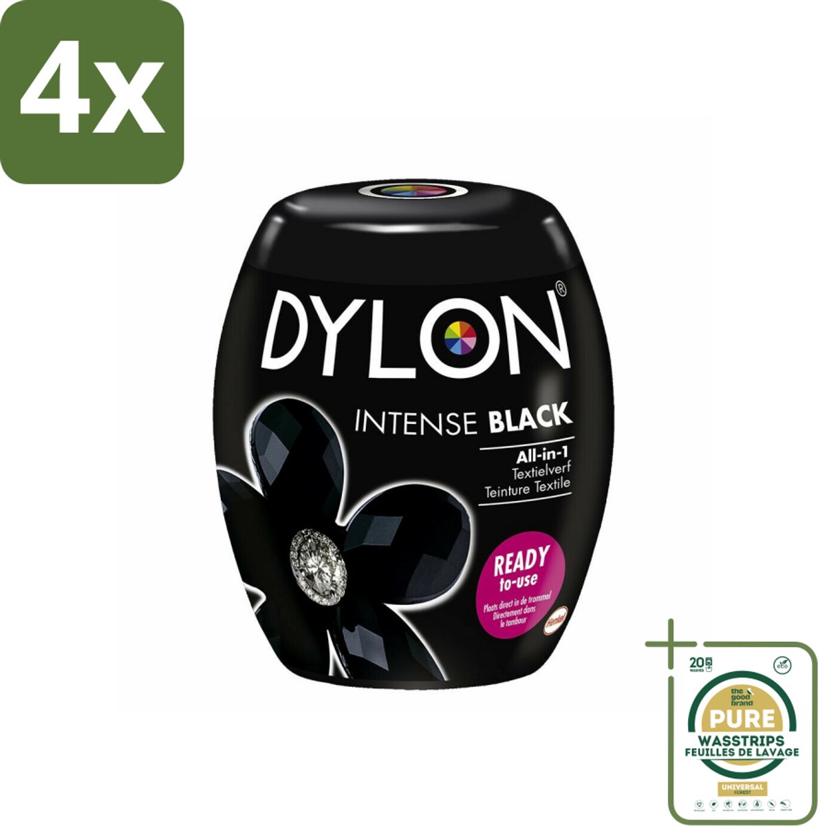DYLON – Textielverf Pods – Intense Black – 350 g - Voordeelverpakking - 4 stuks - Wasmachine - Katoen verven