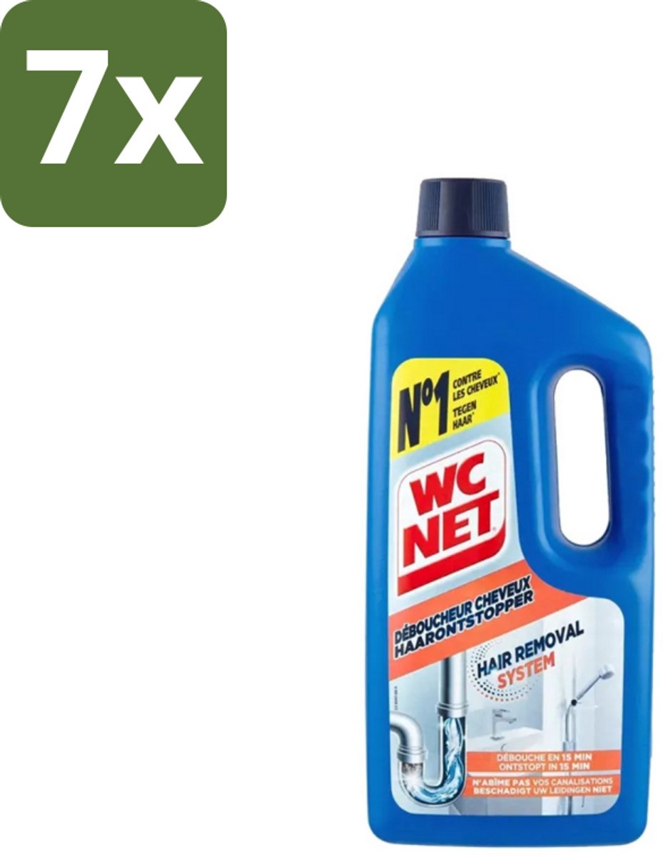 7 x WC Net - Haarontstopper - Onschadelijk Voor Leidingen - 1L - Haarontstopper - Verstopping - Leidingen - Haarverstopping - Wc Net
