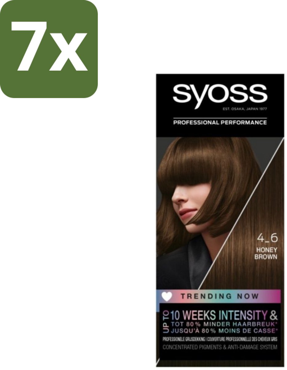7 x Syoss - Haarverf - 4-6 Honey Brown - 1 Haarkleuring - Haarverf - Permanente Haarkleuring - Honingbruin - Haarverf 4-6 - Salonkwaliteit